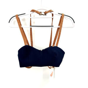 L'atiste by Amy Strappy Crop Top Navy Blue & Bronze Braided Straps Womens Medium
